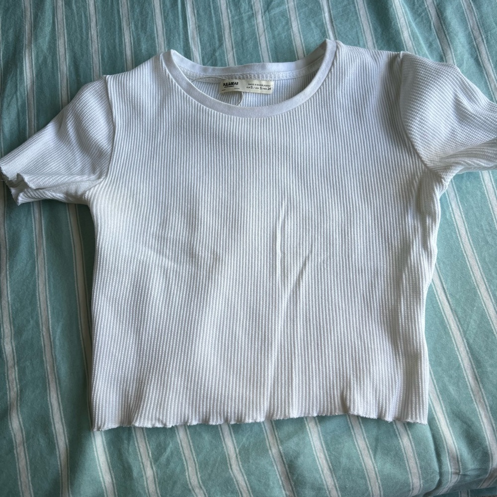 Pull&Bear White Ribbed Tee